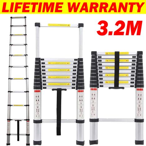 Telescopic Loft Ladder Collapsible Step Ladders Securing Bolt 3.2m/10.5Ft 3.2M EN131 Extendable Alminium Ladders Folding Extending Portable 11 Steps Extension Ladder DIY Multi Purpose (1/5)