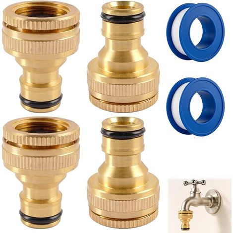 Adaptateur robinet tuyau arrosage 2 en 1 laiton, Raccord rapide 3/4 et 1/2 pouces, Embout robinet tuyau d'arrosage avec joint étanche, Raccord tuyau d'arrosage laiton pour jardin, irrigation (1/5)