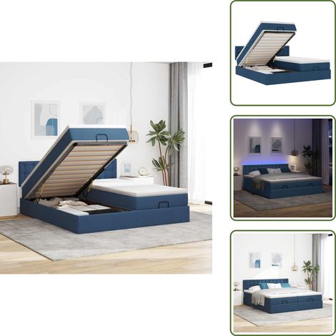 Coprimaterasso lavabile - vidaXL Struttura Letto Pouf con Materassi Blu 180x200cm in Tessuto - Luci a LED