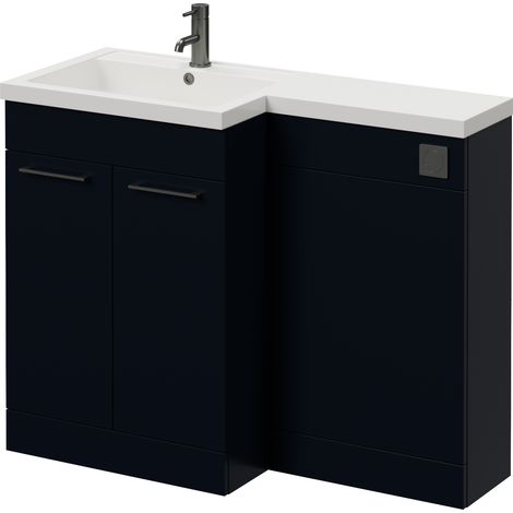 Napoli 460 Deep Blue 1100mm 2 Door Vanity Unit Toilet Suite with Left Hand Square Lucia Basin - 1100mm - Gunmetal Grey 160mm HandleWithout Kingston Toilet Pan
