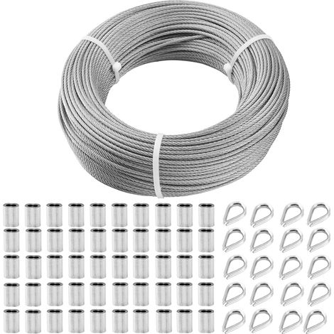 3mm Stainless Steel Cable 100M with M3 Crimp Sleeves (1/5)