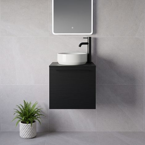 Napoli 390 Nero Oak 500mm Wall Mounted Single Drawer Vanity Unit for Countertop Basins - 500mm - Matt Black 320mm Handle