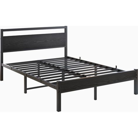 Letto 120x200 cm in metallo e MDF nero con rete a doghe, spazio sotto il letto (1/5)