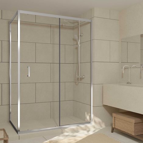 Porta Doccia Scorrevole e Parete Laterale 140x80x200cm - Profili Cromati - Vetro Temperato 6mm