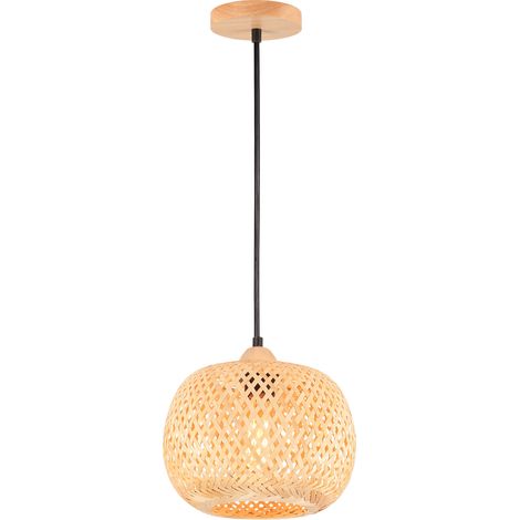 Φ25CM Modern Pendant Light Bamboo Weaving Pendant Lamp Bamboo Lampshade Vintage Ceiling Lamp For Restaurant, Living Room, Kitchen, Cafe