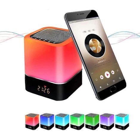 Veilleuse Bluetooth avec haut-parleur, réveil Bluetooth, lampe de chevet tactile LED RGB multicolore à intensité variable, fonction mains libres, chargement USB (1/5)