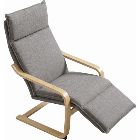 Fauteuil d'Appoint Gris avec Repose-Pied, Dossier Élevé, Accoudoirs, Chaise Relaxe Salon Chambre Maison (1/5)