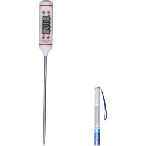 Digital meat thermometer with long probe, instant food reading, large display for cooking and grilling, white (1/5)
