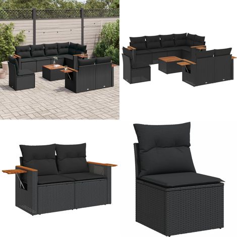 Salon de jardin 9 pcs avec coussins noir résine tressée - Ensemble Salon De Jardin - Meuble Extérieur - Jardin Design - Mobilier Résistant Aux Intempéries - Chaise Pliante - Home & Living (1/5)