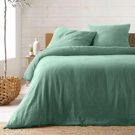Douceur-dinterieur Juego de cama de algodón color salvia elegante
