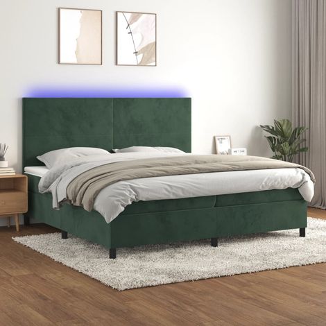 vidaXL Letto a Molle con Materasso e LED Verde Scuro 200x200cm Velluto (1/5)