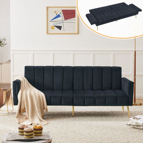 Canapé convertible in velluto nero 183x76x75 cm con schienali e braccioli regolabili (1/5)