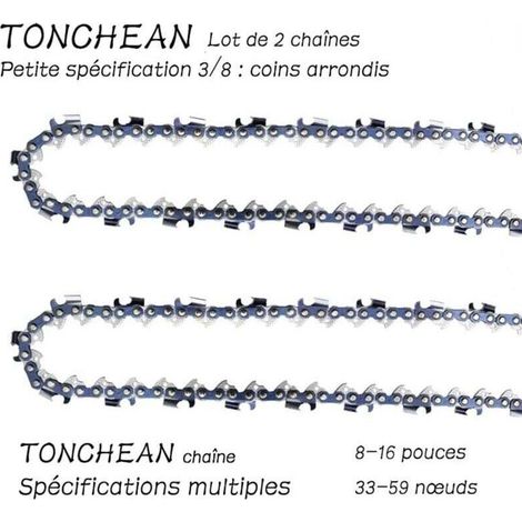 Führungsschiene und Kette für Kettensägen, 2er-Packung rückschlagarme 3/8" LP 56-gliedrige Kettensägenketten (15 Zoll) mit 28-teiligem Sägeblatt und abgerundeten Ecken.