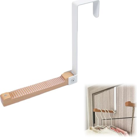 Crochet pliable, porte-manteau pliable à suspendre, métal et bois, (pour feuillure de porte de 4,5 cm) (blanc) (1/5)