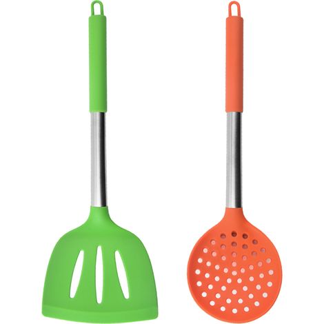 Ensemble Ustensiles Cuisine Silicone Acier Inoxydable Résistant Chaleur Lavable Lave-Vaisselle Pour Cuisson Et Mélange Lot De 2 (1/5)