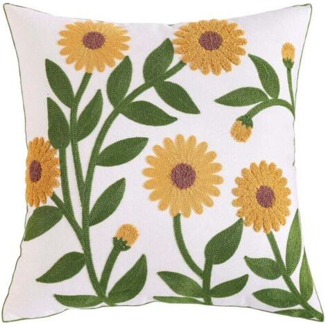 Housses de Coussin Décoratives Brodées 45x 45cm Feuilles Jaunes en Coton Deco pour Chambres Canapé Salon (1/4)