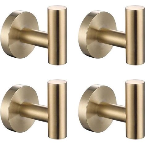 [NIEMALS VERWENDET] 4-teiliges Edelstahlhaken-Set (Gold): Für Badezimmer (Handtücher, Bademäntel) – Wand- oder Türbefestigung