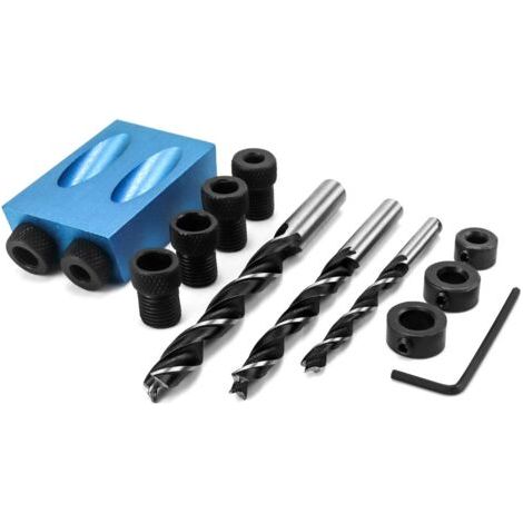 15 degrés trou de poche à vis gabarit, Gabarit de Trou de Poche, Foret à Goujon Pour le travail du bois, avec Adaptateur pour Trou de 6/8/ 10mm(14pcs) (1/5)