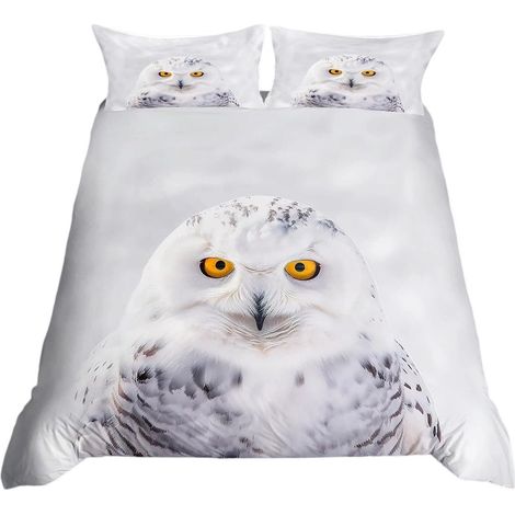 Parure de lit hibou 3D, microfibre, noir et gris, avec taie d'oreiller. E-135X200 (1/4)