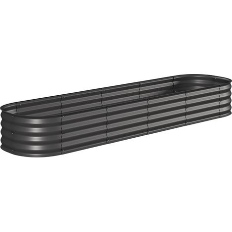 Jardinière carré potager modulable en acier galvanisé gris foncé 240x62x30 cm pour légumes plantes fleurs (1/5)