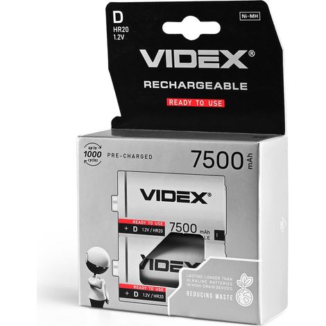 Set di 2 batterie al nichel-metallo idruro Videx 1.2V 7500mAh HR20