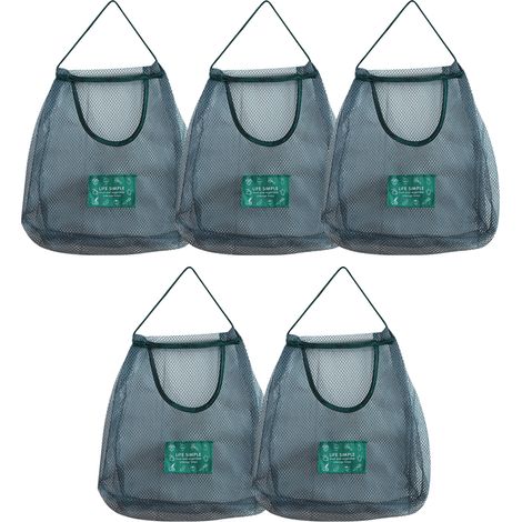 Lot de 5 sacs en filet réutilisables pour suspendre fruits et légumes, rangement de cuisine, sacs en filet lavables et pliables (1/5)
