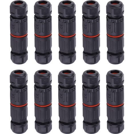 10 Pièces Connecteur de Fil de Câble Électrique 3Pin IP68 Connecteur de Câble Électrique Étanches en Cuivre Bloc Prise Extérieure pour Réseau d'alimentation 0.5mm²2.0mm² (1/5)