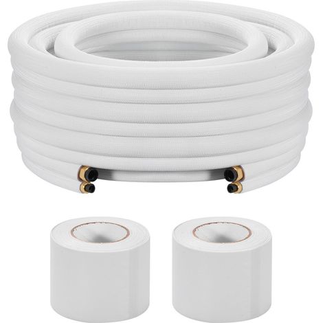 Liaison Frigorifique Tuyau en Cuivre Mini-split 9,5 mm 15,9 mm Diamètre Extérieur, 30,5 m Longueur, Bobine Isolée PE Blanc Épais 9,5 mm avec Écrous, Ruban Fixation, pour Mini Climatiseurs Split (1/5)