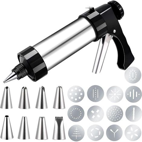 Pistolet à biscuits en acier inoxydable, machine à biscuits Spritz pour la cuisson avec 13 disques et 8 douilles de décoration à glaçage (1/5)