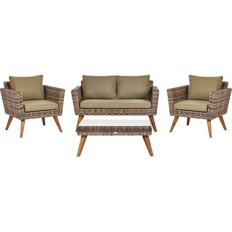 Garden Lounge Set with Table 4 Seater VITTORIA PE Rattan Olive Green