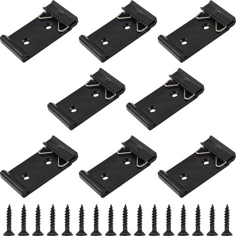 Lot de 8 clips de montage sur rail DIN universels de 35 mm de large en alliage d'aluminium avec vis de montage (noir) (1/5)