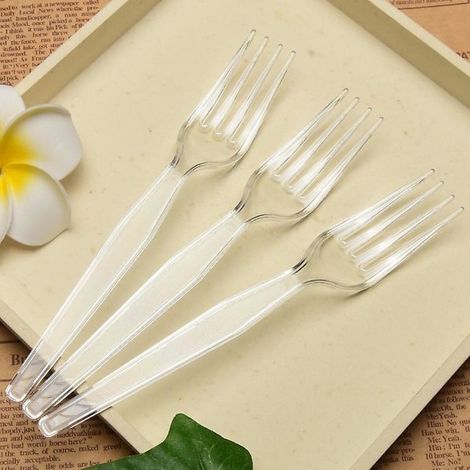 100 fourchettes en plastique résistantes, couverts jetables élégants, vaisselle de fête robuste, pack de 100 pièces, ustensiles durables pour banquet et événement. (1/2)