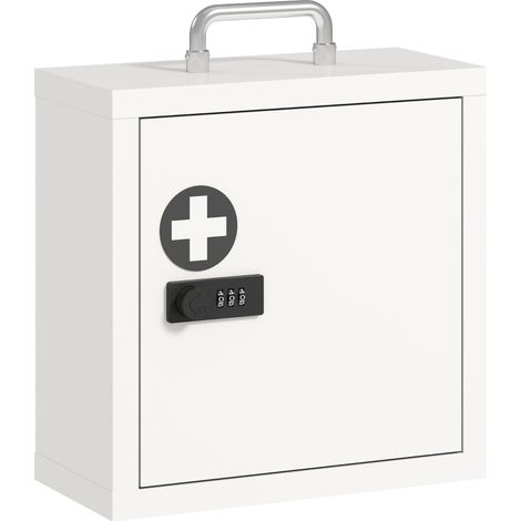 Armoire de toilette murale avec cadenas à combinaison, armoire de premiers soins à 2 étages en acier inoxydable, blanc (1/5)