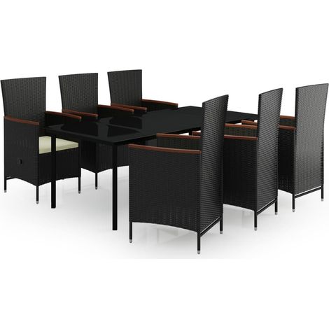 vidaXL Set da Pranzo da Giardino 7 pz con Cuscini Nero (1/5)