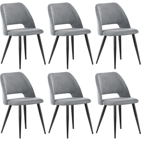 LEWE Lot de 6 Chaise de Salle à Manger en Velours,Chaise Rembourrée avec Pieds Indépendants - Gris