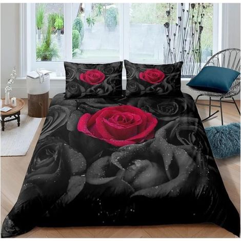 Roses Housse De Couette 140x200cm Roses Parure De Lit Fleurs Romantiques Sets Housse Couette Garçons Filles Enfants Réversible - (1/2)