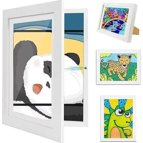Cadre Dessin Enfant à Changer, Cadre a Dessin Enfant A4 Ouverture Avant, Cadre Photo d'art pour Enfants Pliable à Remplir pour le Rangement et la PréSentation des Dessins d'enfants, Blanc (1/5)