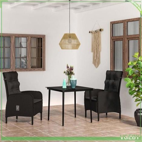 Ensemble à manger de jardin - FAFEICY - 3099365 - Noir - Résine tressée résistante à l’eau - Plateau verre 80x80 cm (1/5)