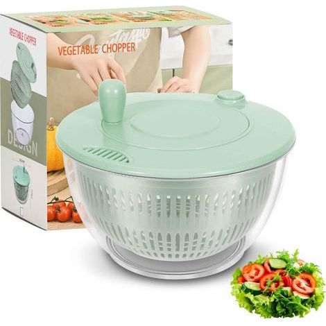 Essoreuse à Salade, Salad Spinner, Panier a Salade,sans BPA en Plastique, Vert/Transparent, Conception D'agitation Économique, pour Le Nettoyage des Fruits et Légumes, 3 litres (1/5)