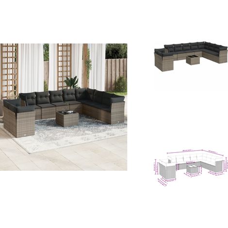 11-tlg. Garten-Sofagarnitur mit Kissen Grau Poly Rattan - Gartenmöbel - Esstischset - Lounge Set - Outdoor Möbel - Rattan Gartenmöbel (1/3)