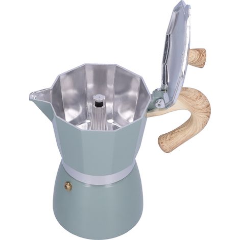 Cafetière Moka 300ml, cafetière italienne bleu cyan pour cuisinière à gaz, poêle à alcool et plaque électrique, cafetière en aluminium (1/5)