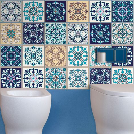 Sticker Mural Carrelage adhésif Cuisine Salle de Bain - 24 STICKERS CARRELAGES AZULEJOS LARISSA - 24stickers10x10cm (1/5)