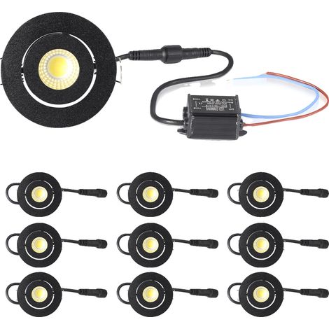 Faretto LED da incasso, mini rotondo, per interni, 10 pezzi, nero, 3W, luce bianca calda 3000K (1/2)