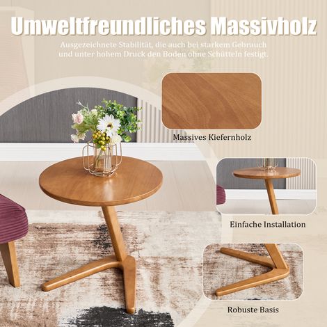 Table ronde en bois massif clair, table d'appoint moderne minimaliste pour canapé, glissable dessous, idéale petits espaces (1/4)