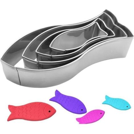 Emporte-pièces - Inox - Lot de 4 - Forme de poisson - Durable - Facile à utiliser (1/4)