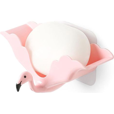1pc flamant rose forme porte-savon porte-savon poinçonnage gratuit porte-savon mural boîte à savon pour salle de bain (rose) (1/5)