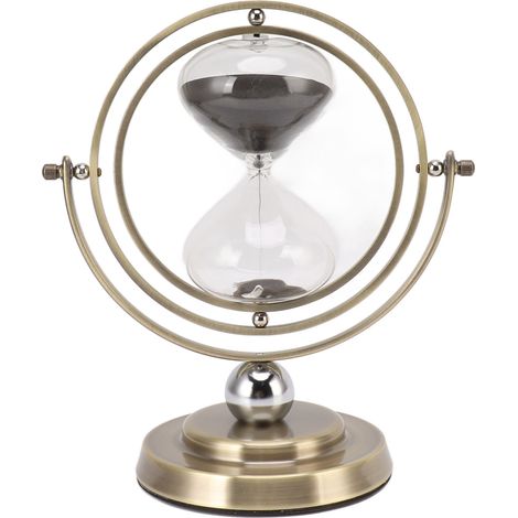 Sablier en Métal Alliage de Zinc Design Moderne Précis 60 Min Sable Noir Décoration Intérieur Bronze 27x24cm (1/5)