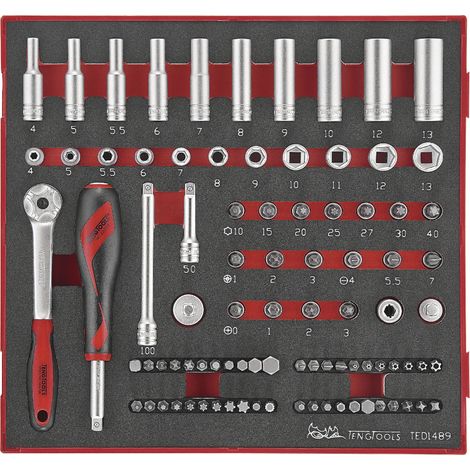 Jeu de douilles Foam2 tray 1/4 PLAT- TX- PH- PZ 4- 13mm 89 pièces Teng Tools TED1489 (1/2)