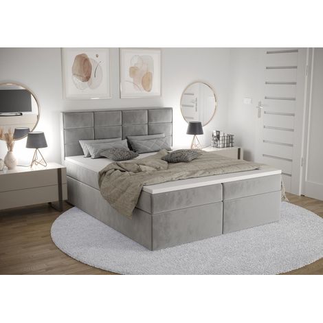 Lit Boxspring Kaja - Gris - 180x200 Cm - Lit Avec Rangement - Confort De Sommeil - Matelas À Ressorts Bonnell (1/5)