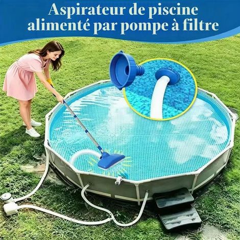 Nettoyeur de Sol de Piscine avec Tuyau Rétractable 350 cm, Aspirateur de Sol avec Tige Télescopique de 230 cm, pour Piscine, Etang, Jacuzzi, Salle de Bain et Spa (1/5)